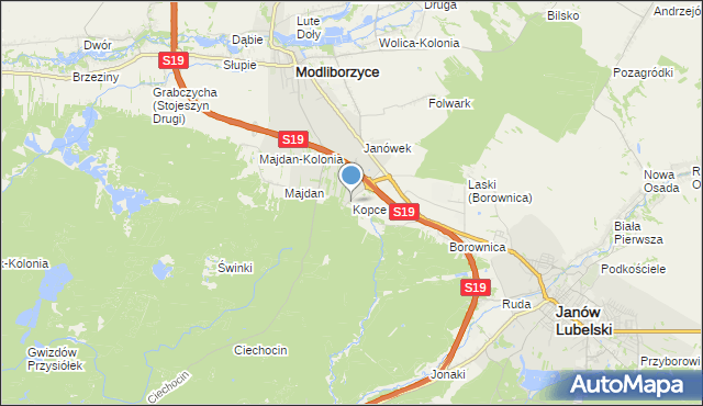 mapa Kopce, Kopce gmina Janów Lubelski na mapie Targeo